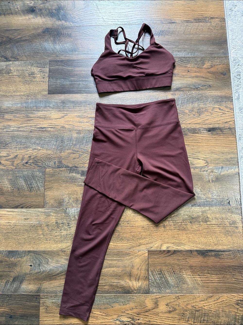 ZYIA Strappy Sports Bra and High-Rise Leggings Set - Brown/Wine